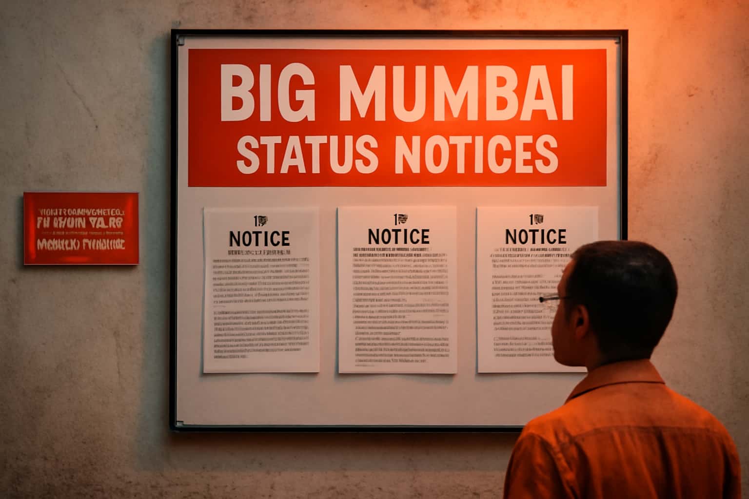 Informational graphic showcasing Big Mumbai Status Notices with tech-themed design.