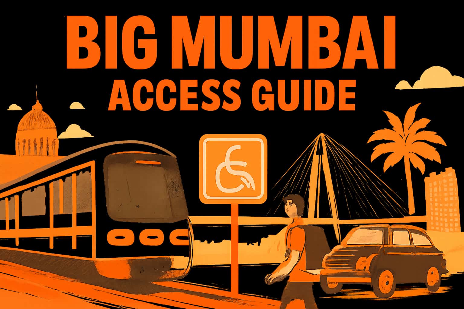 An informational scene showcasing the Big Mumbai Access Guide with a futuristic design in #ff6600.