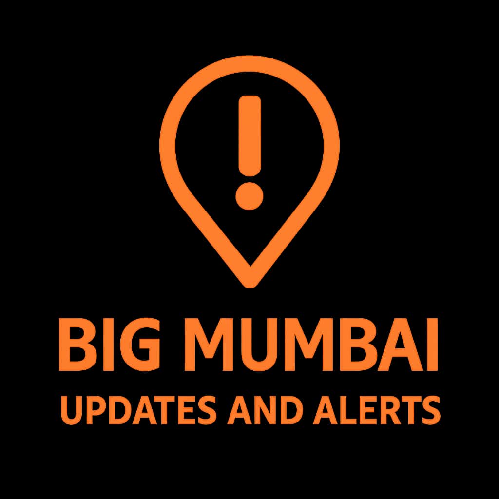 A badge design highlighting 'Big Mumbai Updates and Alerts' in a professional style.
