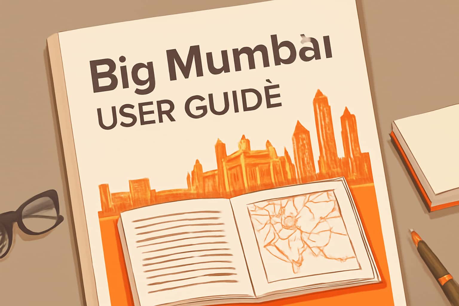 An informational display featuring the Big Mumbai User Guide in a professional setting.