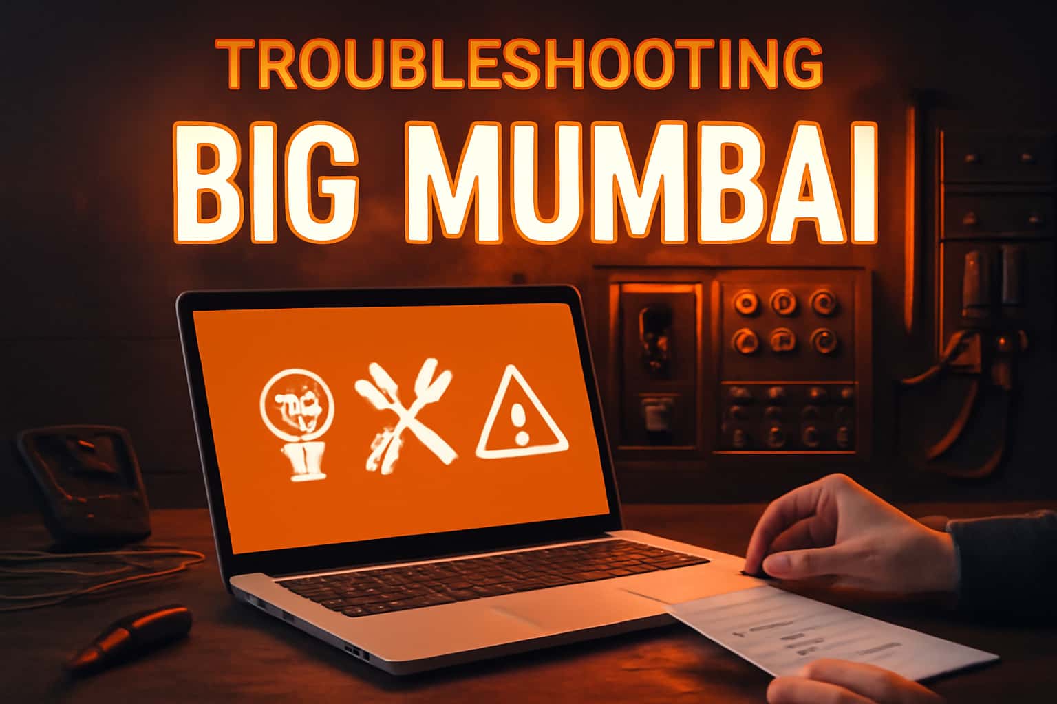 An illustrative scene representing troubleshooting processes for Big Mumbai, with clear visibility of the text 'Troubleshooting Big Mumbai'.